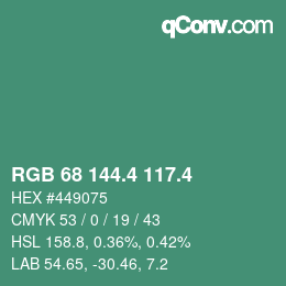 カラーコード: RGB 68 144.4 117.4 | qconv.com