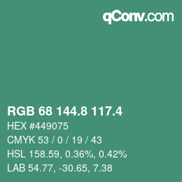 カラーコード: RGB 68 144.8 117.4 | qconv.com