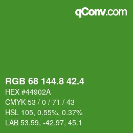 カラーコード: RGB 68 144.8 42.4 | qconv.com