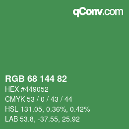 Color code: RGB 68 144 82 | qconv.com