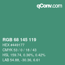 Color code: RGB 68 145 119 | qconv.com