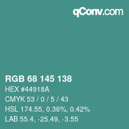 Color code: RGB 68 145 138 | qconv.com