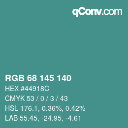 Color code: RGB 68 145 140 | qconv.com