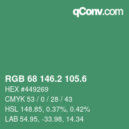 カラーコード: RGB 68 146.2 105.6 | qconv.com