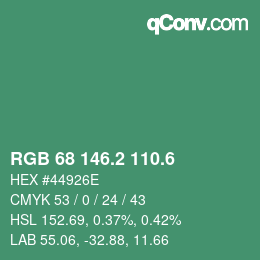カラーコード: RGB 68 146.2 110.6 | qconv.com