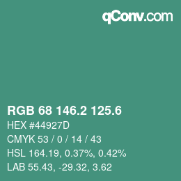 カラーコード: RGB 68 146.2 125.6 | qconv.com