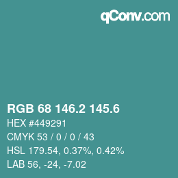 カラーコード: RGB 68 146.2 145.6 | qconv.com