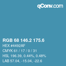 カラーコード: RGB 68 146.2 175.6 | qconv.com