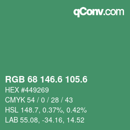 カラーコード: RGB 68 146.6 105.6 | qconv.com