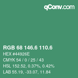 カラーコード: RGB 68 146.6 110.6 | qconv.com