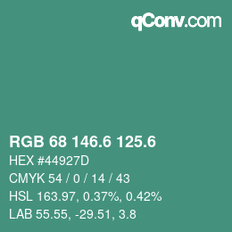 カラーコード: RGB 68 146.6 125.6 | qconv.com