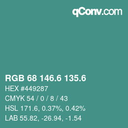 カラーコード: RGB 68 146.6 135.6 | qconv.com