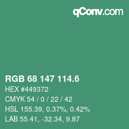 カラーコード: RGB 68 147 114.6 | qconv.com