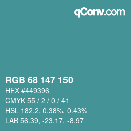 カラーコード: RGB 68 147 150 | qconv.com