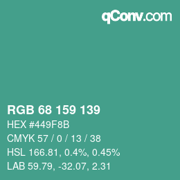 Farbcode: RGB 68 159 139 | qconv.com