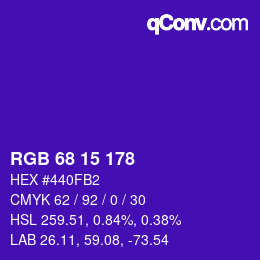 Color code: RGB 68 15 178 | qconv.com