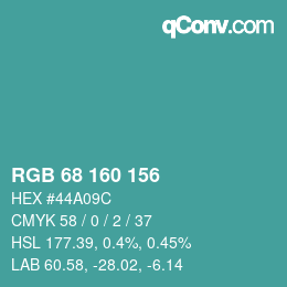 カラーコード: RGB 68 160 156 | qconv.com