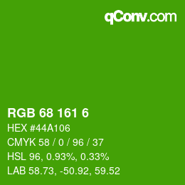 カラーコード: RGB 68 161 6 | qconv.com