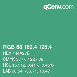 カラーコード: RGB 68 162.4 126.4 | qconv.com
