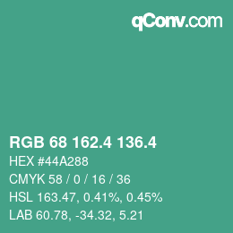 カラーコード: RGB 68 162.4 136.4 | qconv.com