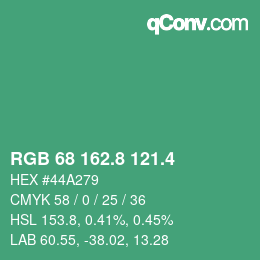 カラーコード: RGB 68 162.8 121.4 | qconv.com
