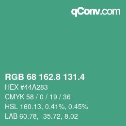 カラーコード: RGB 68 162.8 131.4 | qconv.com