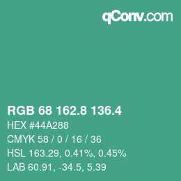 カラーコード: RGB 68 162.8 136.4 | qconv.com