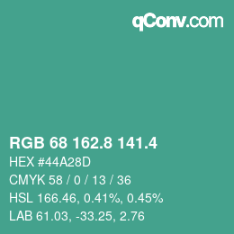 カラーコード: RGB 68 162.8 141.4 | qconv.com