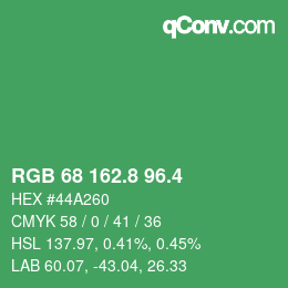 カラーコード: RGB 68 162.8 96.4 | qconv.com