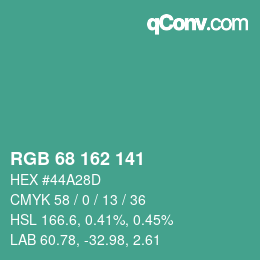 颜色代码: RGB 68 162 141 | qconv.com