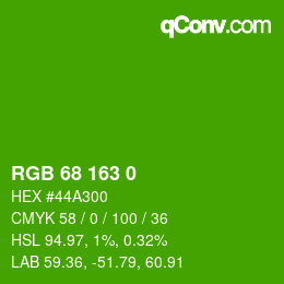 Color code: RGB 68 163 0 | qconv.com