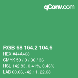カラーコード: RGB 68 164.2 104.6 | qconv.com