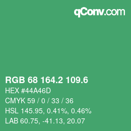 カラーコード: RGB 68 164.2 109.6 | qconv.com