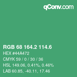 カラーコード: RGB 68 164.2 114.6 | qconv.com