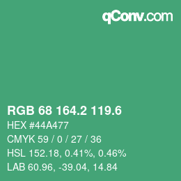カラーコード: RGB 68 164.2 119.6 | qconv.com
