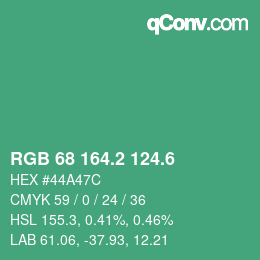 カラーコード: RGB 68 164.2 124.6 | qconv.com