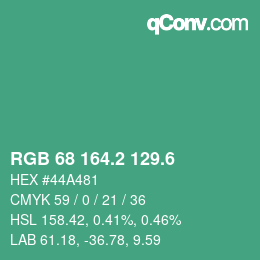 カラーコード: RGB 68 164.2 129.6 | qconv.com