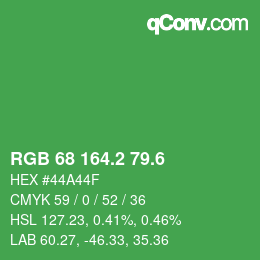 カラーコード: RGB 68 164.2 79.6 | qconv.com