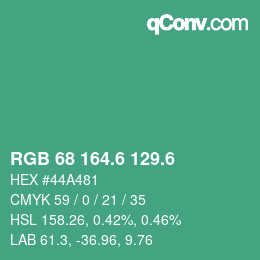 カラーコード: RGB 68 164.6 129.6 | qconv.com