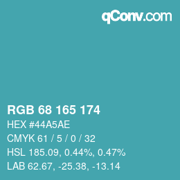 カラーコード: RGB 68 165 174 | qconv.com