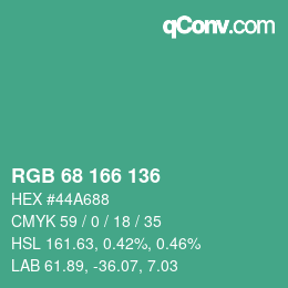 Color code: RGB 68 166 136 | qconv.com