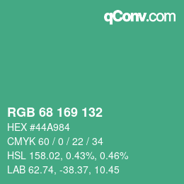 カラーコード: RGB 68 169 132 | qconv.com