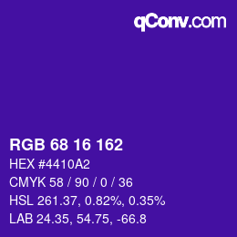 Color code: RGB 68 16 162 | qconv.com