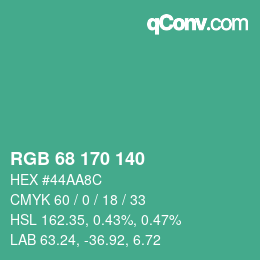 カラーコード: RGB 68 170 140 | qconv.com