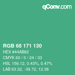 カラーコード: RGB 68 171 130 | qconv.com