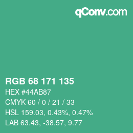カラーコード: RGB 68 171 135 | qconv.com