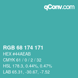 Color code: RGB 68 174 171 | qconv.com