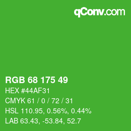 Color code: RGB 68 175 49 | qconv.com