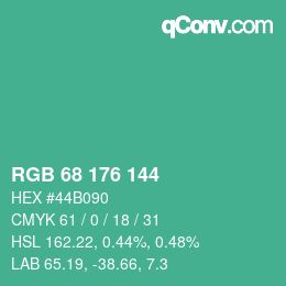 カラーコード: RGB 68 176 144 | qconv.com