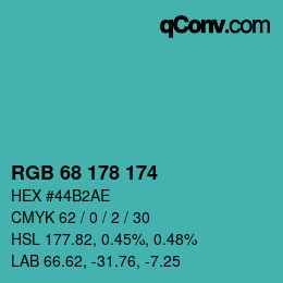 Color code: RGB 68 178 174 | qconv.com